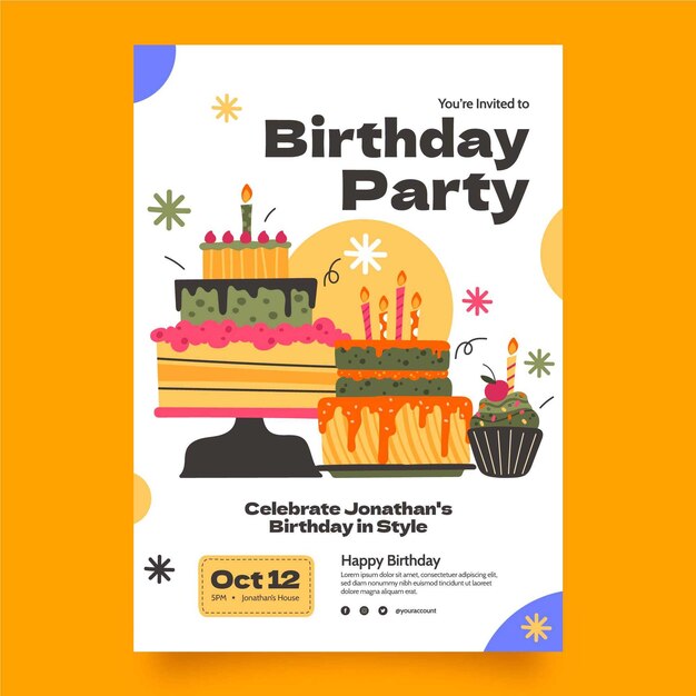 Flat design birthday party invitation