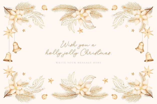 Beautiful Christmas Background with watercolor ornaments and winter nature