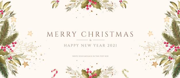 Minimal christmas background with watercolor decoration